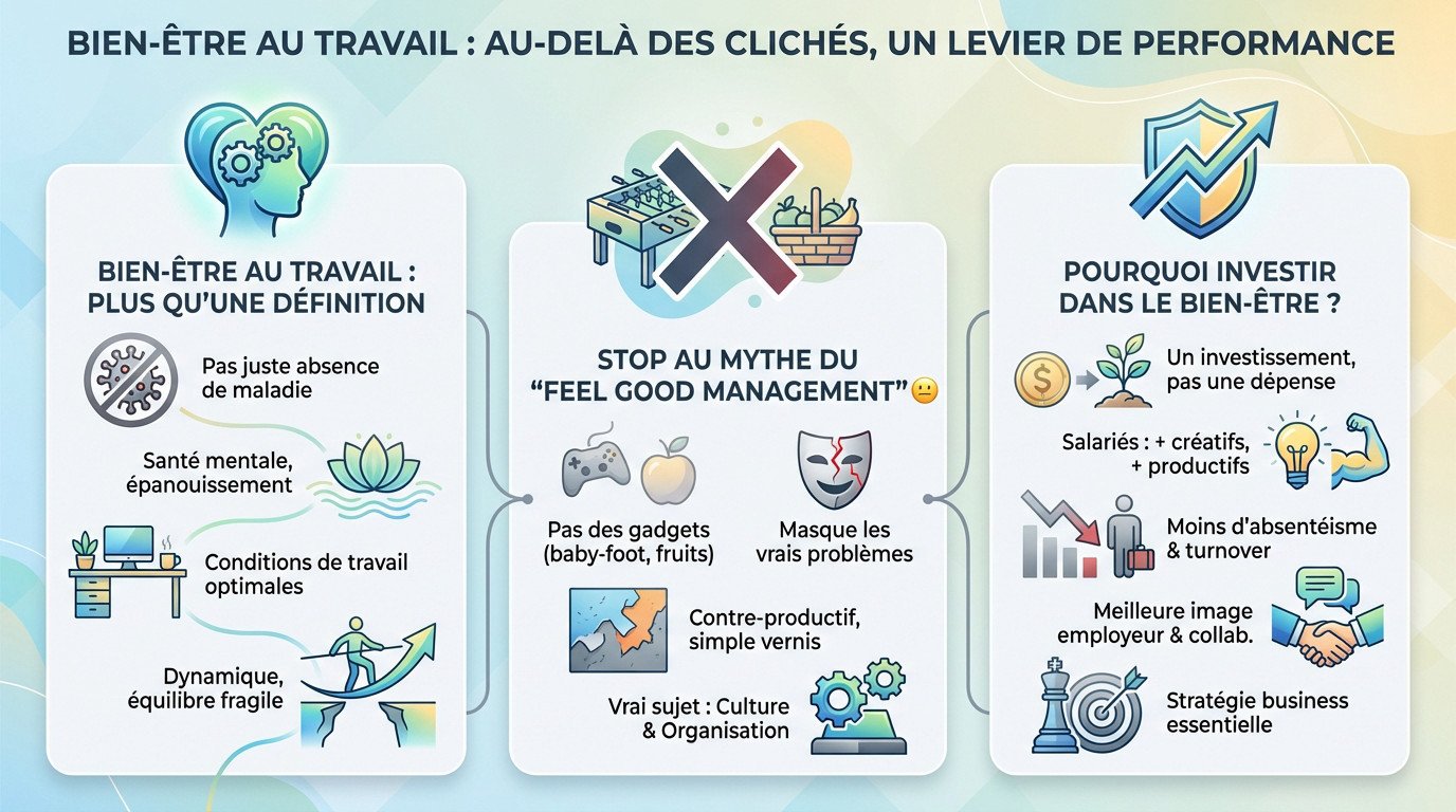 Employés collaborant dans un environnement de travail sain favorisant la performance