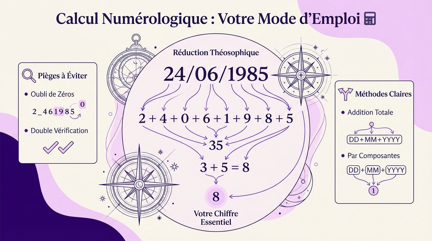 Illustration du calcul numérologie pour trouver son chemin de vie