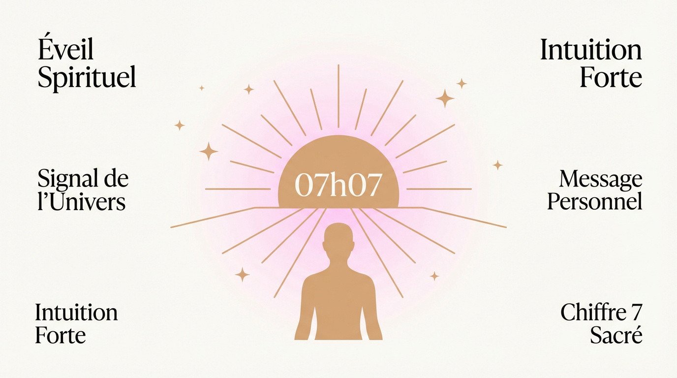 Représentation spirituelle de l'heure miroir 07h07 et de l'intuition