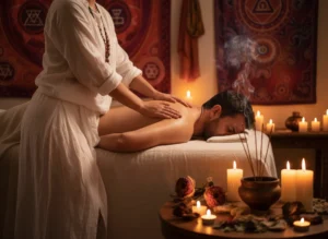 Une femme pratiquant le massage tantra