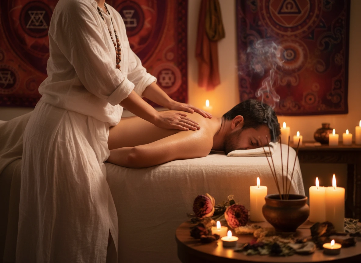 Une femme pratiquant le massage tantra