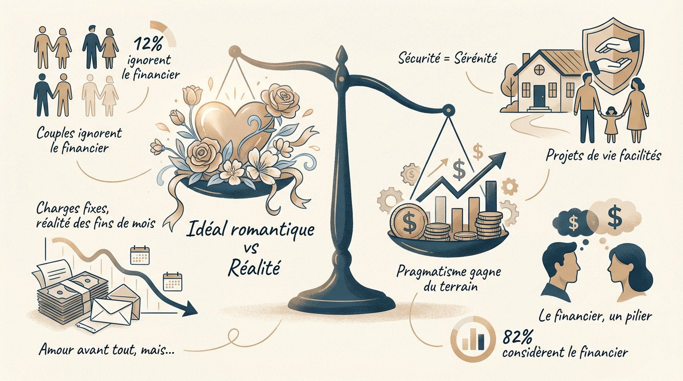 Couple discutant sereinement de leurs finances autour d'un café