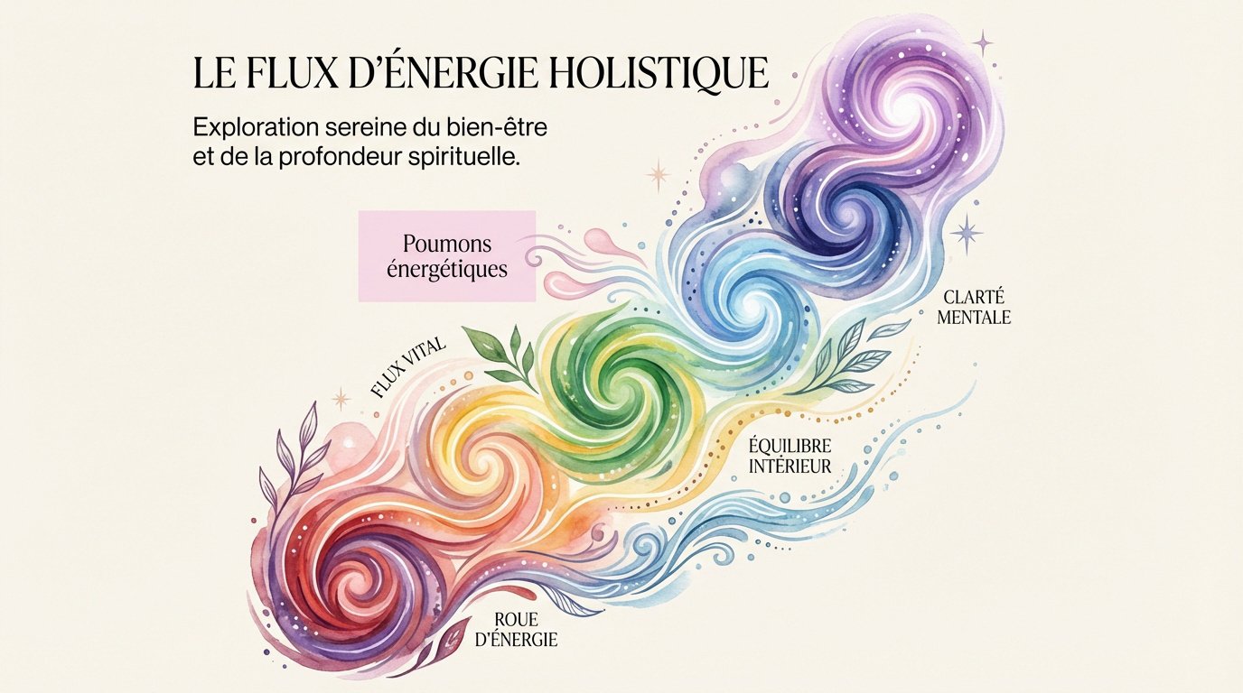 Illustration du flux d'énergie holistique à travers les 7 chakras du corps humain