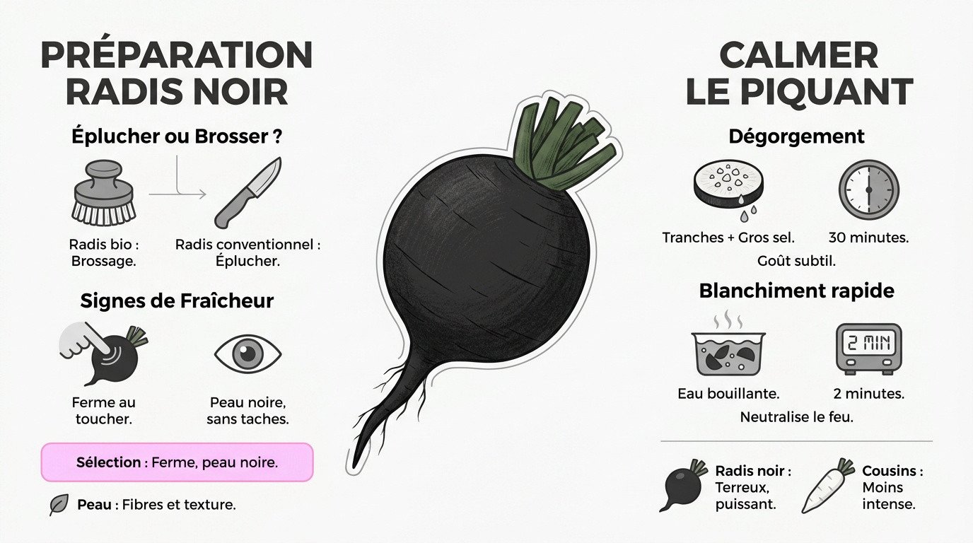 Techniques de découpe et préparation du radis noir frais