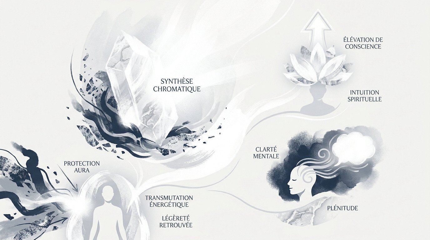 Cristaux blancs et lumière pour la clarté mentale et l'énergie