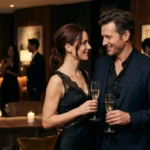 un couple élégant dans une ambiance tamisée, soirée privée libertine
