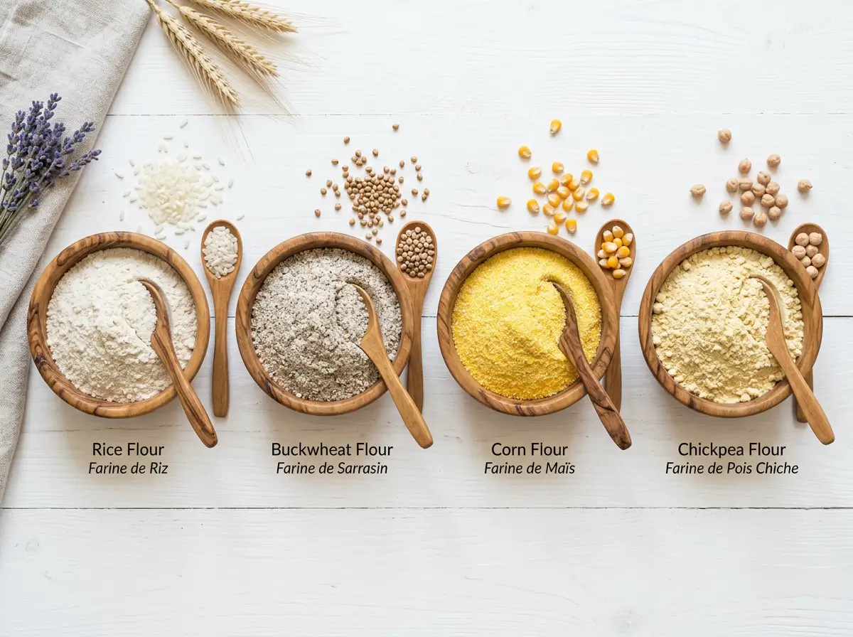 farines sans gluten alternatives riz sarrasin maïs pour cuisine quotidienne