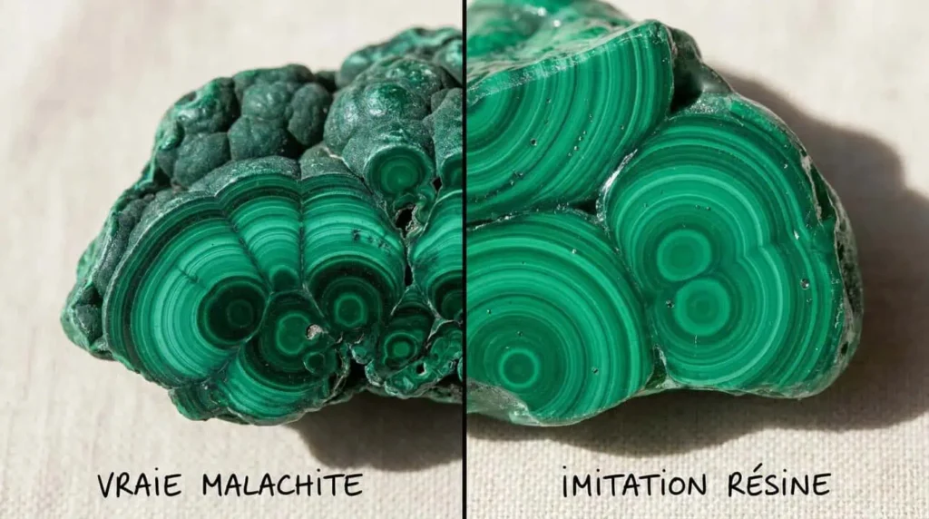 différence vraie malachite naturelle et imitation résine verte