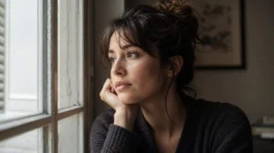 femme qui réfléchit à son rôle dans le triangle de karpman
