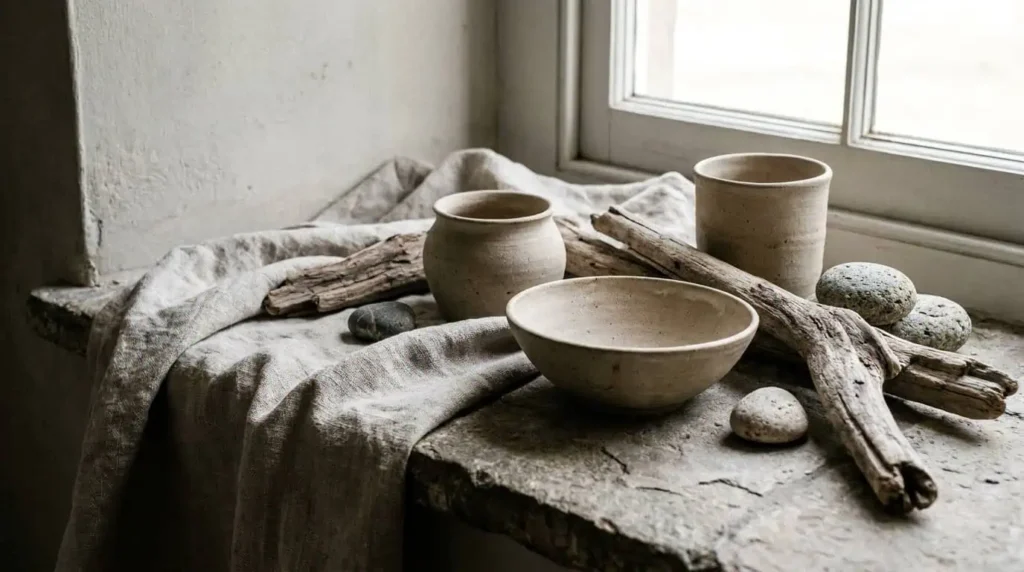 matériaux naturels bruts wabi sabi style décoration intérieure