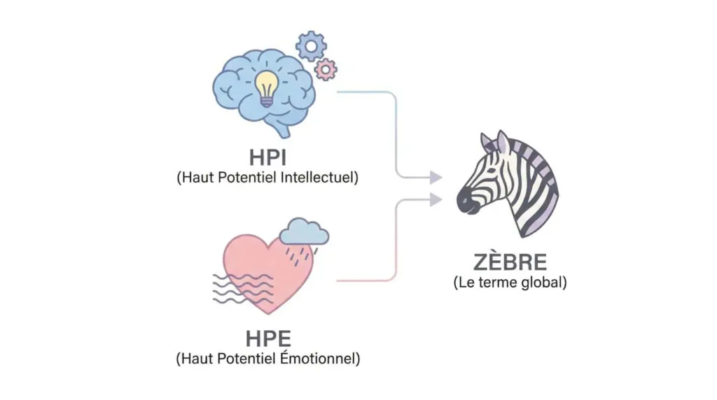 schéma comparatif HPI HPE zèbre femme surdouée adulte