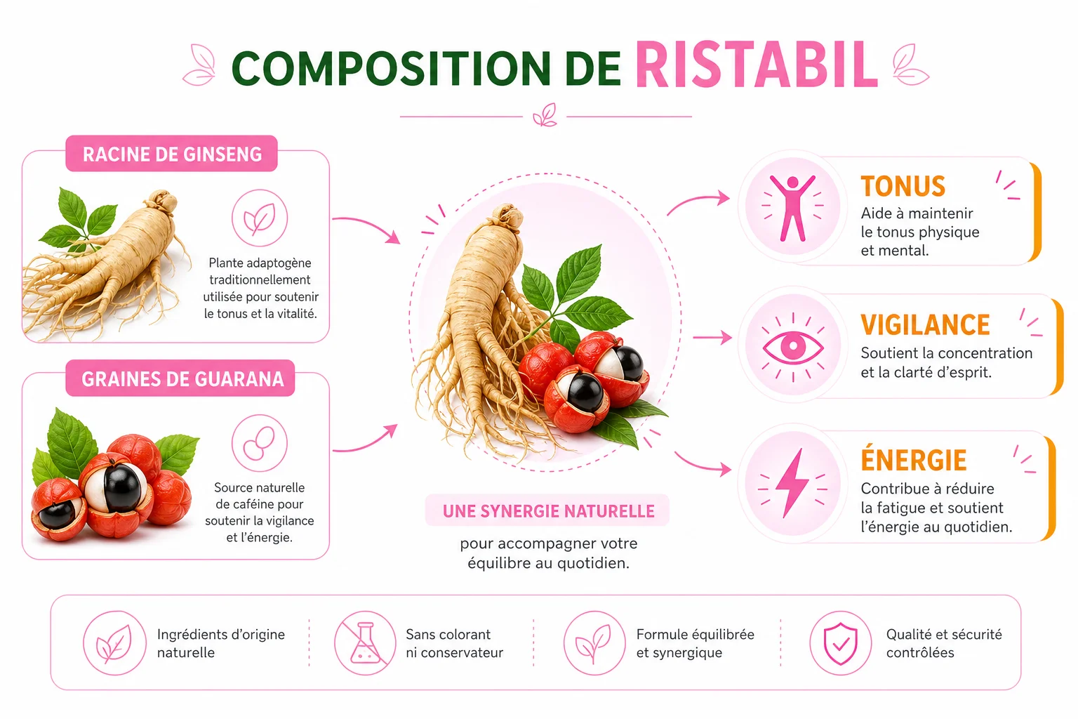 Composition de Ristabil ginseng guarana vitamines B