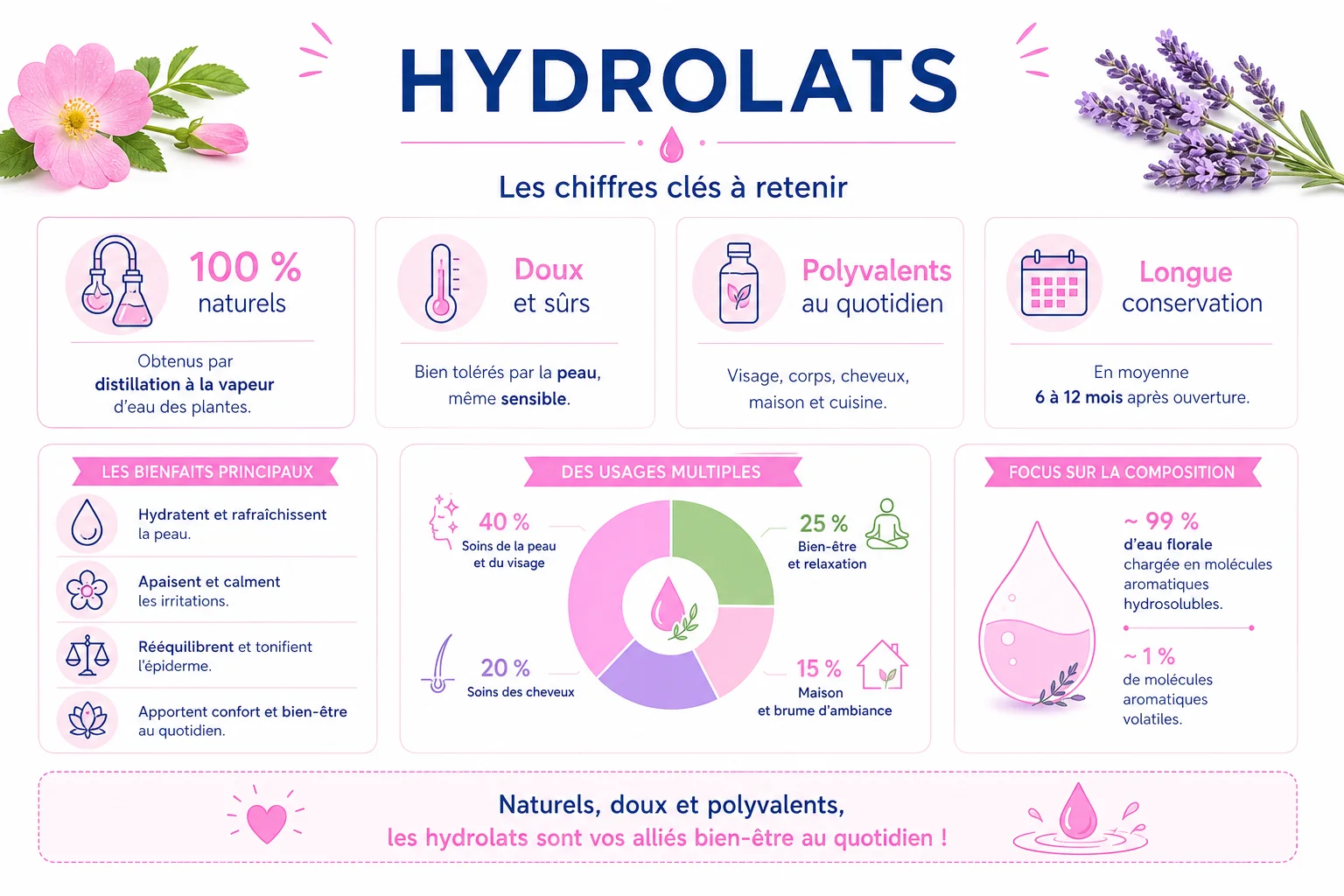 infographie chiffres clés sur comment utiliser un hydrolat en toute sécurité