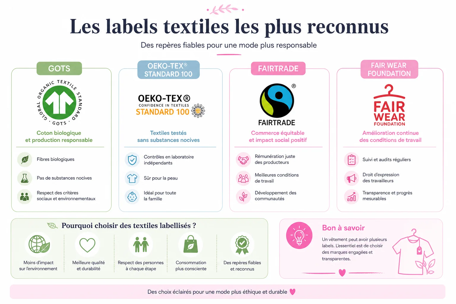 Les labels à connaître pour une mode éthique femme infographie des labels textiles fiables pour une mode éthique femme