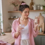 magnesium bisglycinate en gélules tenu par une femme dans une cuisine lumineuse