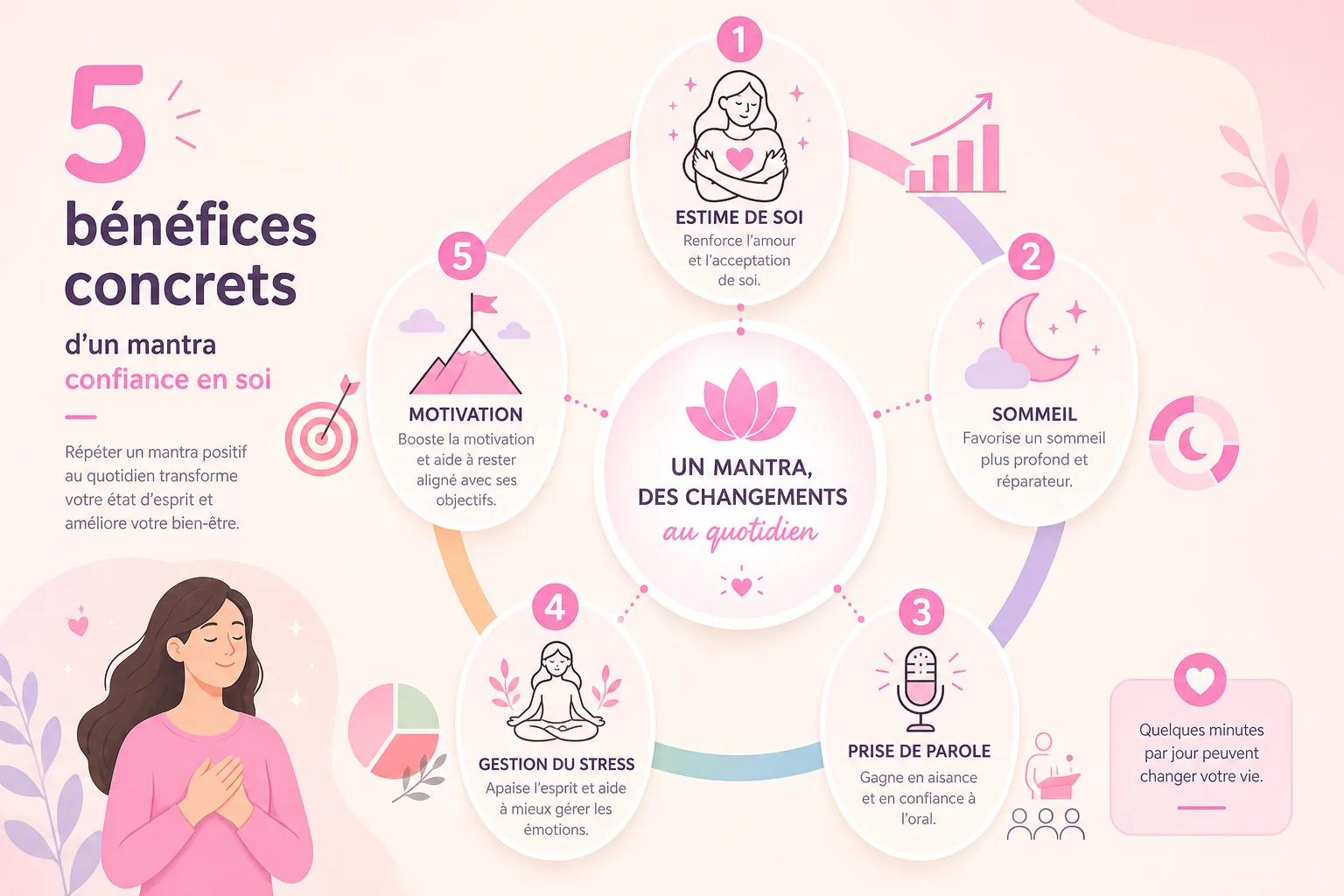 Les 5 bénéfices concrets du mantra confiance en soi bénéfices du mantra confiance en soi en 5 points illustrés