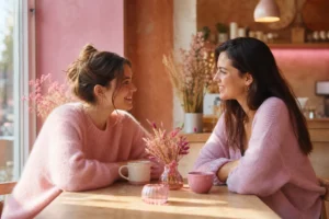 Deux amies discutant illustrant les relations humaines authentiques