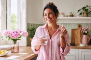 Femme prenant Ristabil complément anti-fatigue le matin