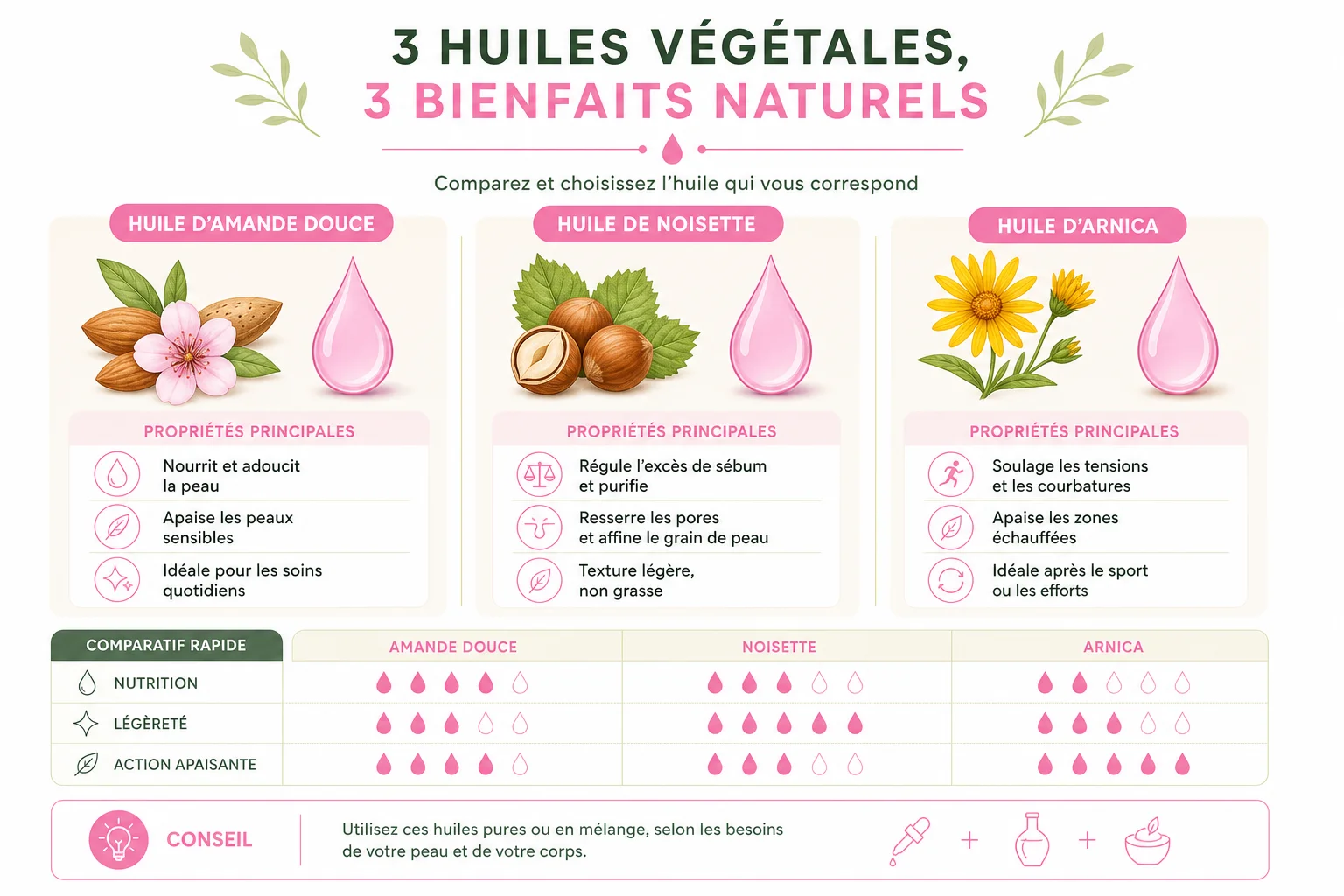 Comparatif huiles végétales pour mélange gaulthérie huile végétale