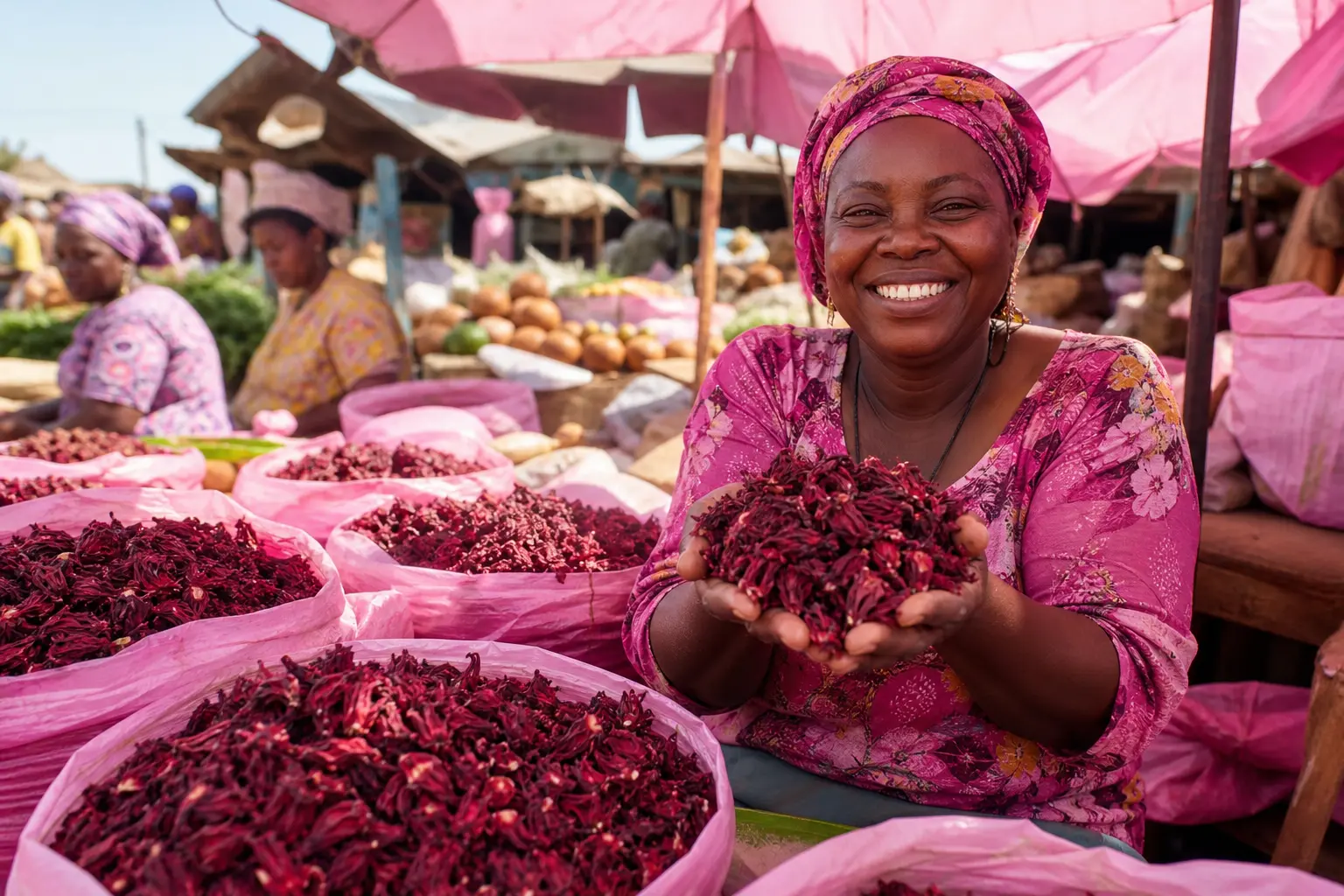 Fleurs d'hibiscus séchées, base des bissap bienfaits traditionnels