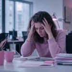 le stress fait grossir illustration femme stressée au bureau