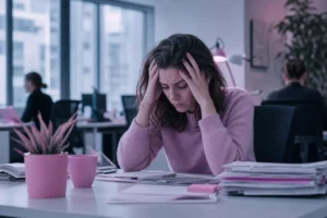 le stress fait grossir illustration femme stressée au bureau